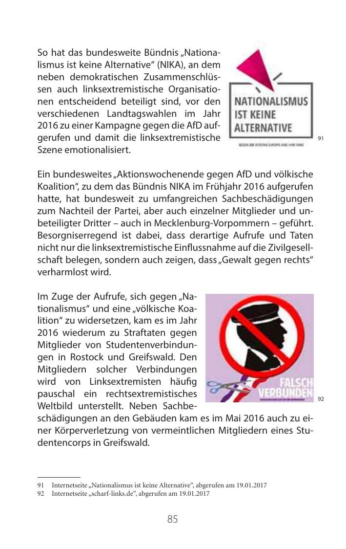 Seite 84 des Verfassungsschutzbericht 2016 Mecklenburg-Vorpommern