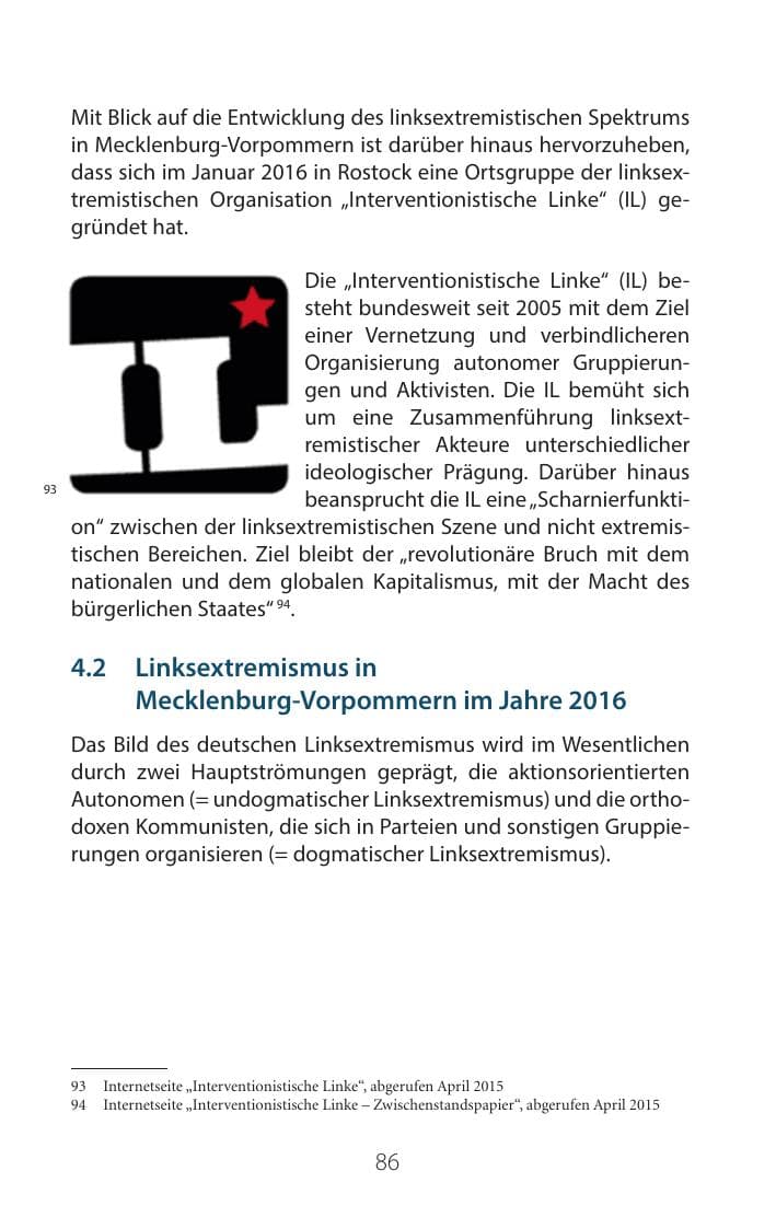 Seite 85 des Verfassungsschutzbericht 2016 Mecklenburg-Vorpommern