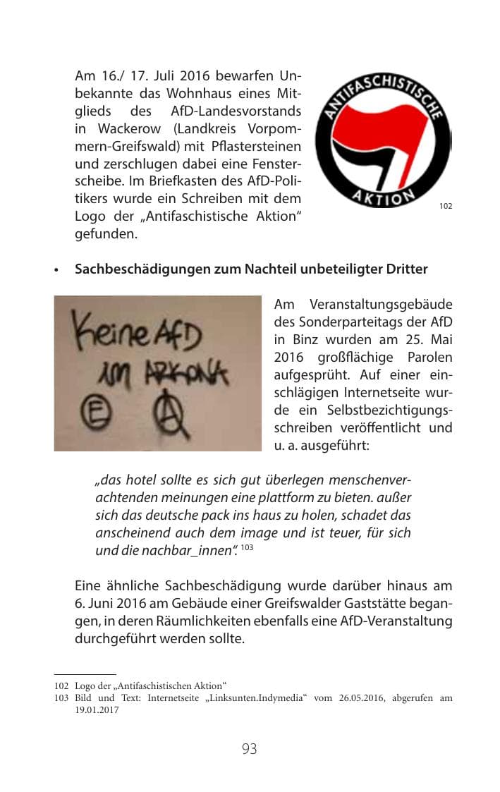 Seite 92 des Verfassungsschutzbericht 2016 Mecklenburg-Vorpommern