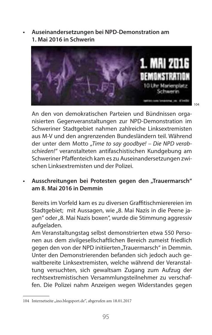 Seite 94 des Verfassungsschutzbericht 2016 Mecklenburg-Vorpommern