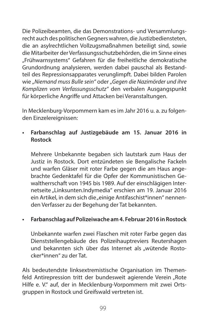 Seite 98 des Verfassungsschutzbericht 2016 Mecklenburg-Vorpommern
