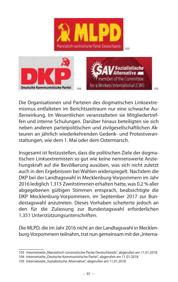 Seite 101 des Verfassungsschutzbericht 2017 Mecklenburg-Vorpommern