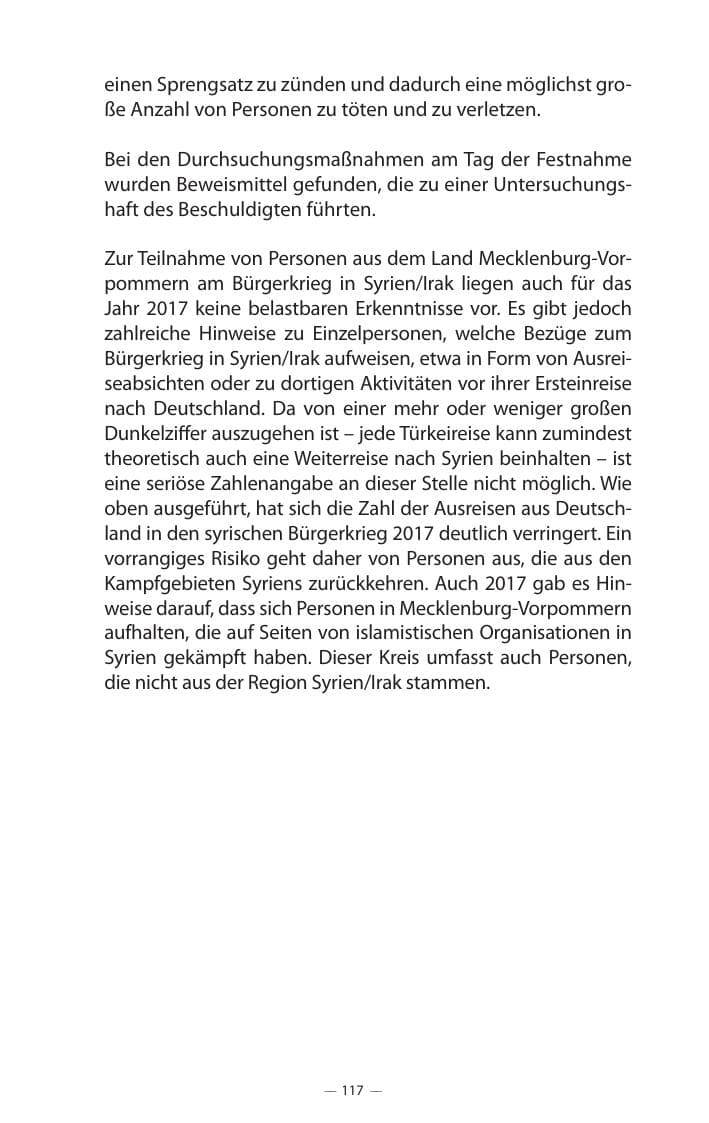 Seite 121 des Verfassungsschutzbericht 2017 Mecklenburg-Vorpommern