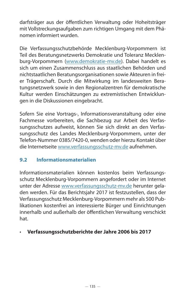 Seite 139 des Verfassungsschutzbericht 2017 Mecklenburg-Vorpommern