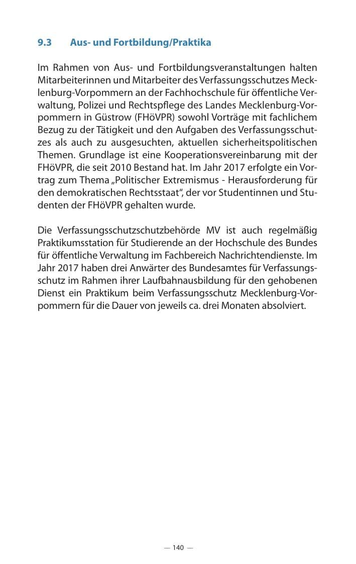 Seite 144 des Verfassungsschutzbericht 2017 Mecklenburg-Vorpommern