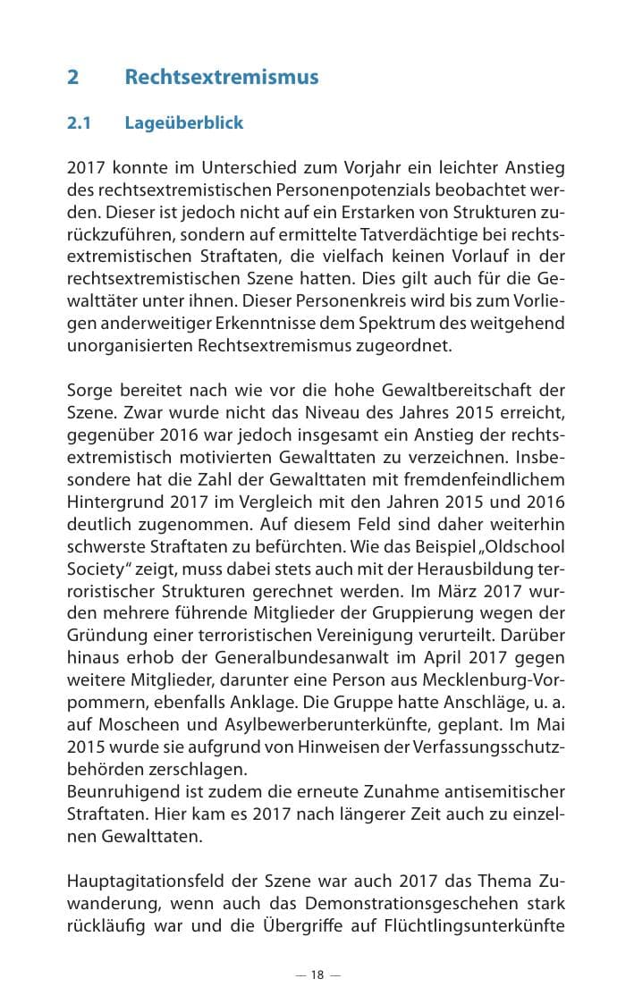 Seite 22 des Verfassungsschutzbericht 2017 Mecklenburg-Vorpommern