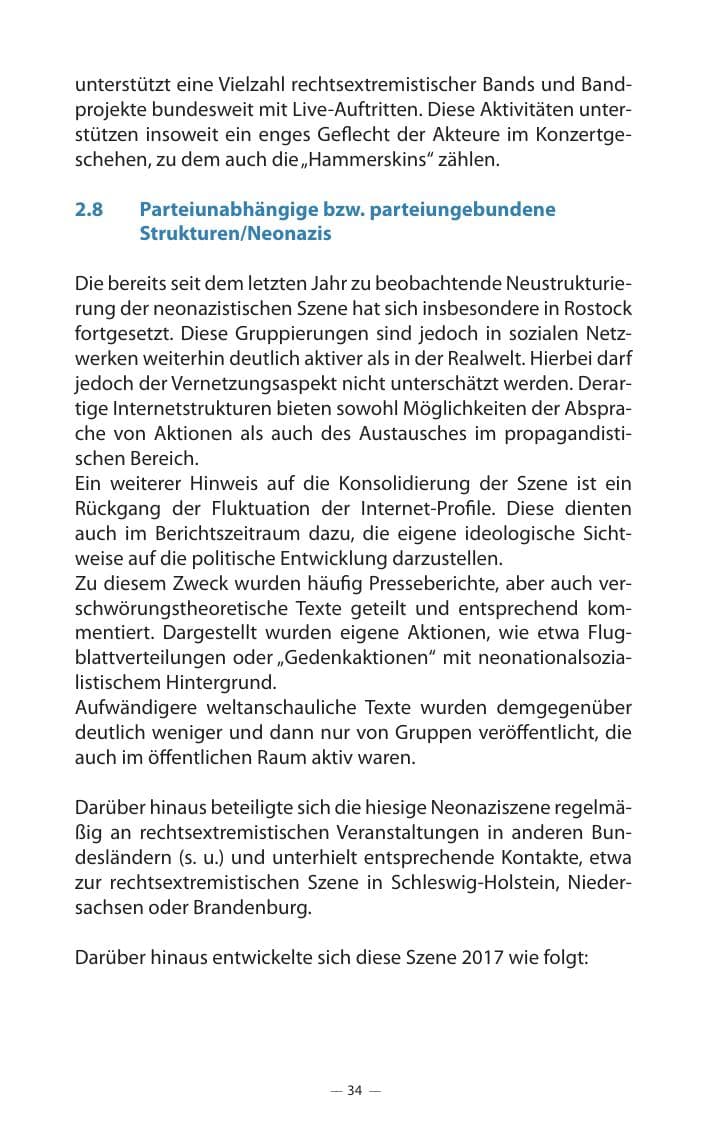 Seite 38 des Verfassungsschutzbericht 2017 Mecklenburg-Vorpommern