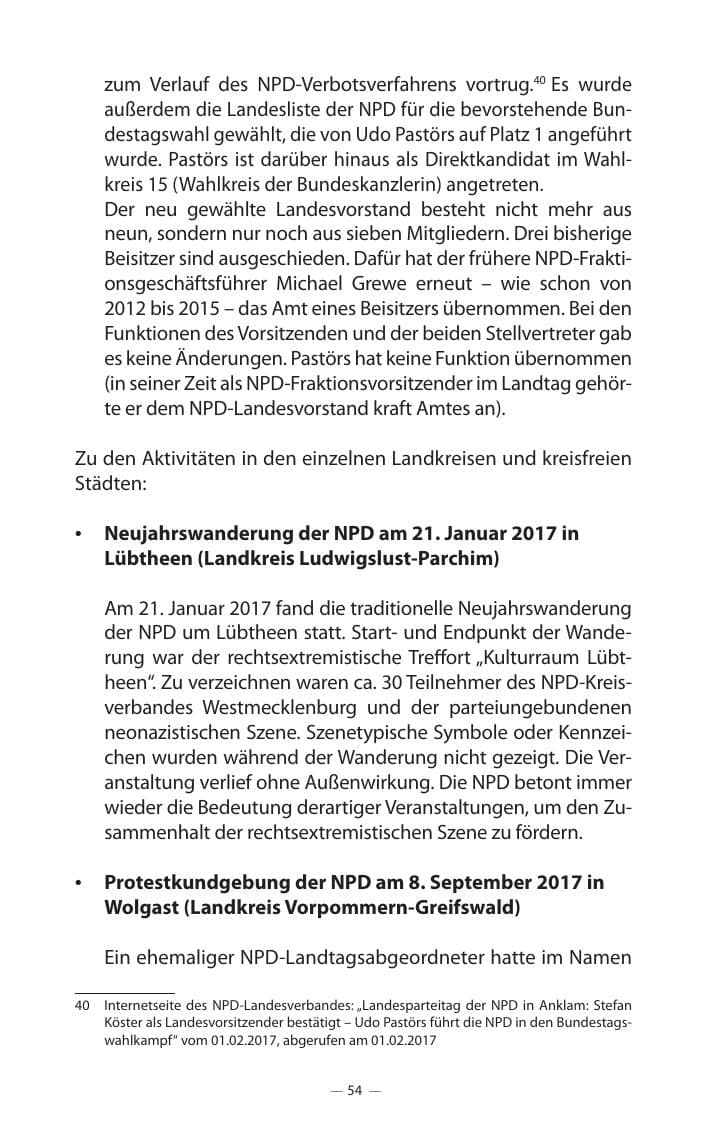 Seite 58 des Verfassungsschutzbericht 2017 Mecklenburg-Vorpommern