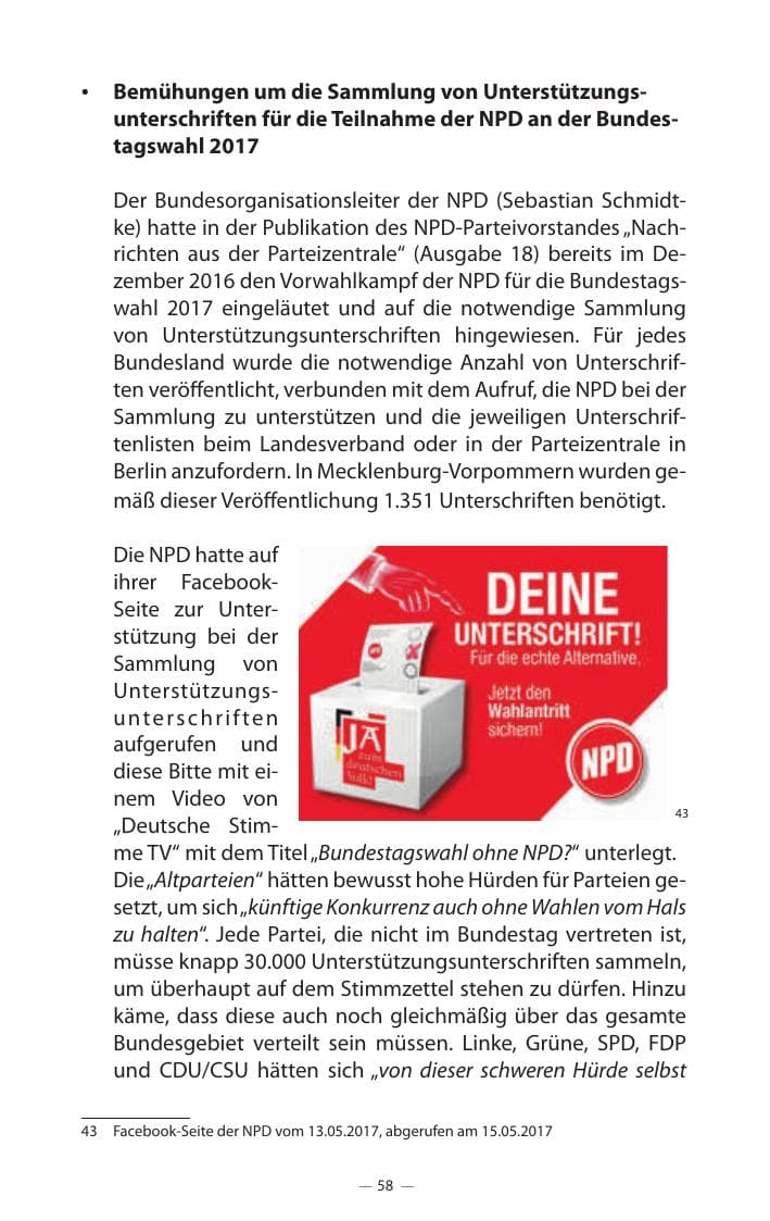 Seite 62 des Verfassungsschutzbericht 2017 Mecklenburg-Vorpommern