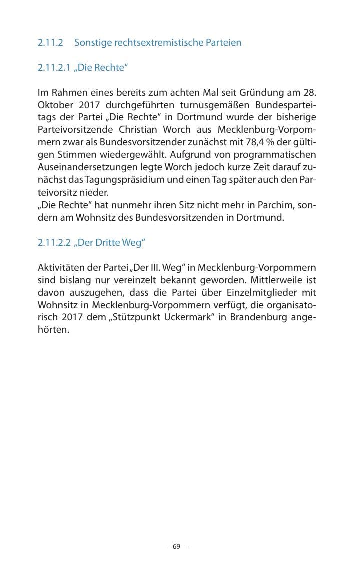 Seite 73 des Verfassungsschutzbericht 2017 Mecklenburg-Vorpommern