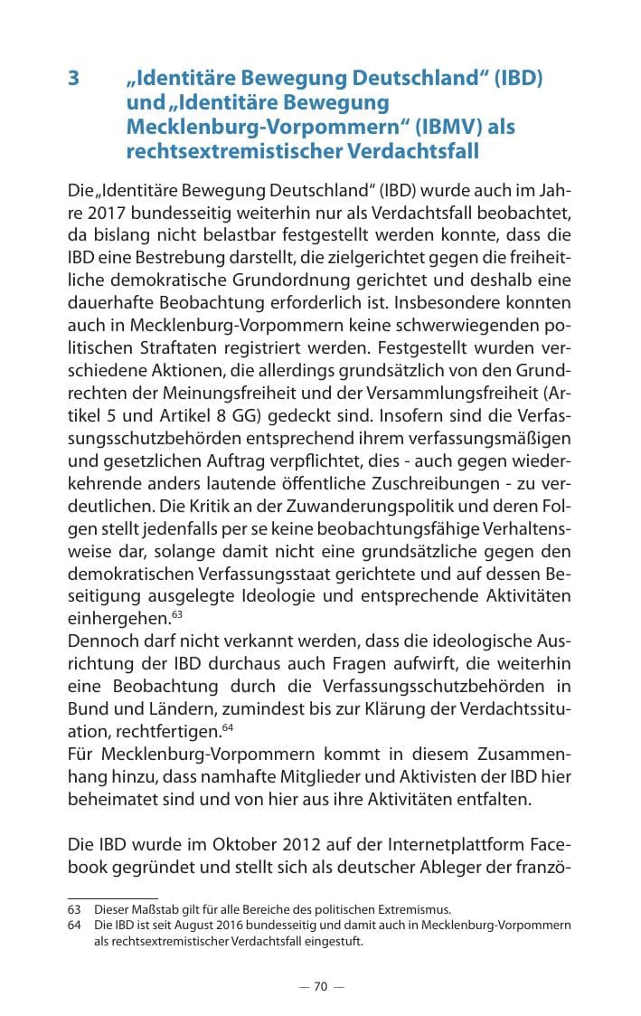 Seite 74 des Verfassungsschutzbericht 2017 Mecklenburg-Vorpommern