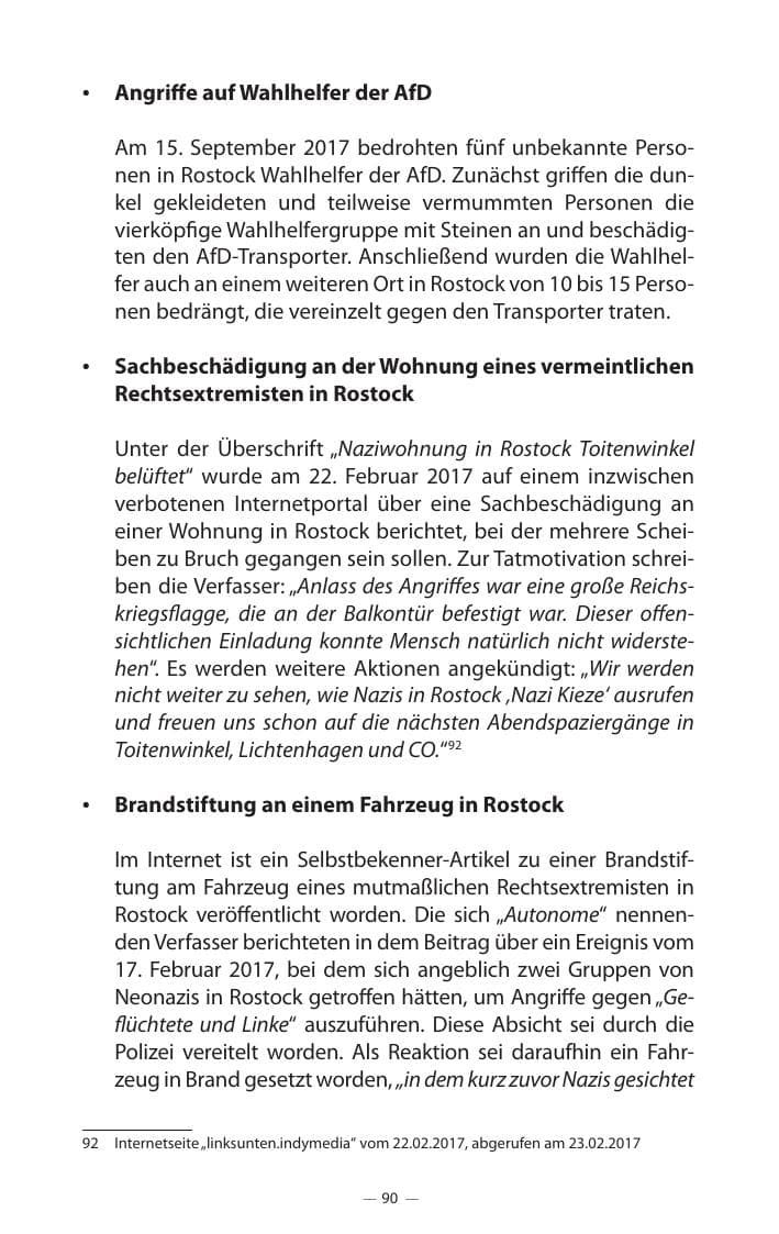 Seite 94 des Verfassungsschutzbericht 2017 Mecklenburg-Vorpommern