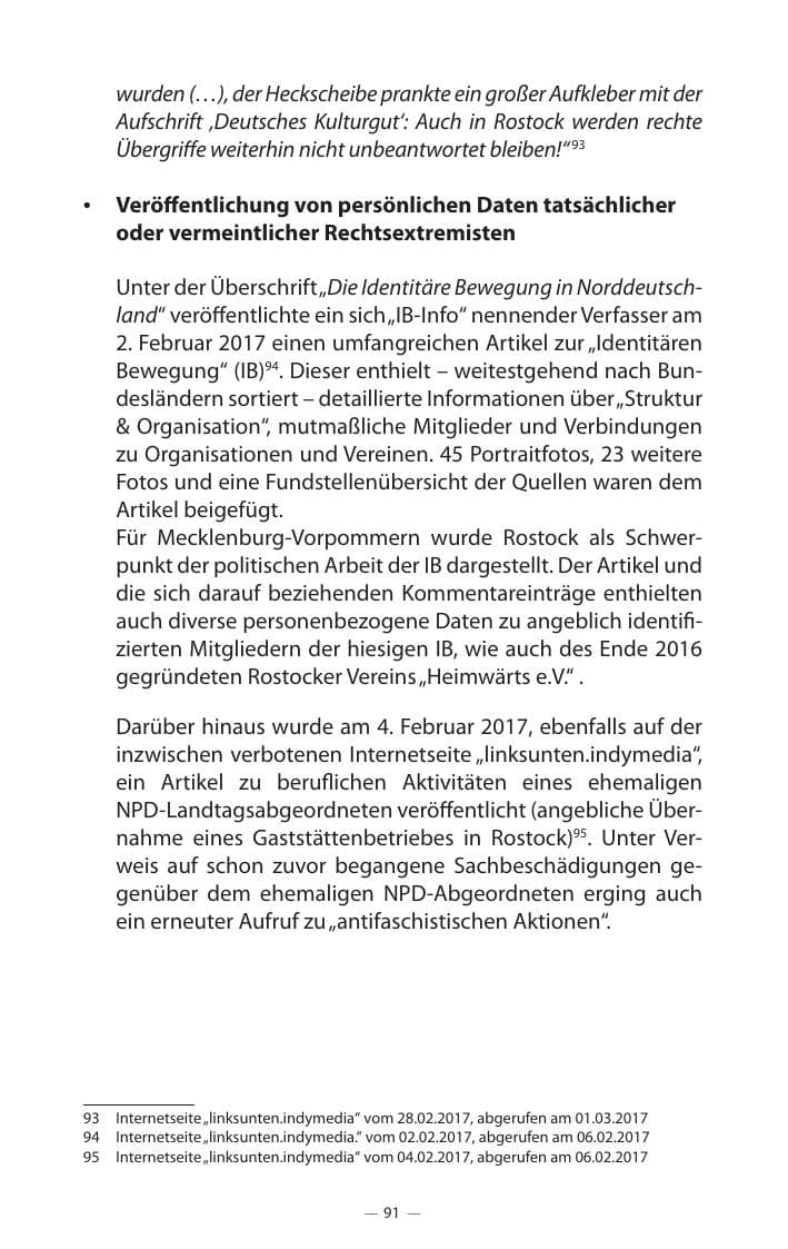 Seite 95 des Verfassungsschutzbericht 2017 Mecklenburg-Vorpommern