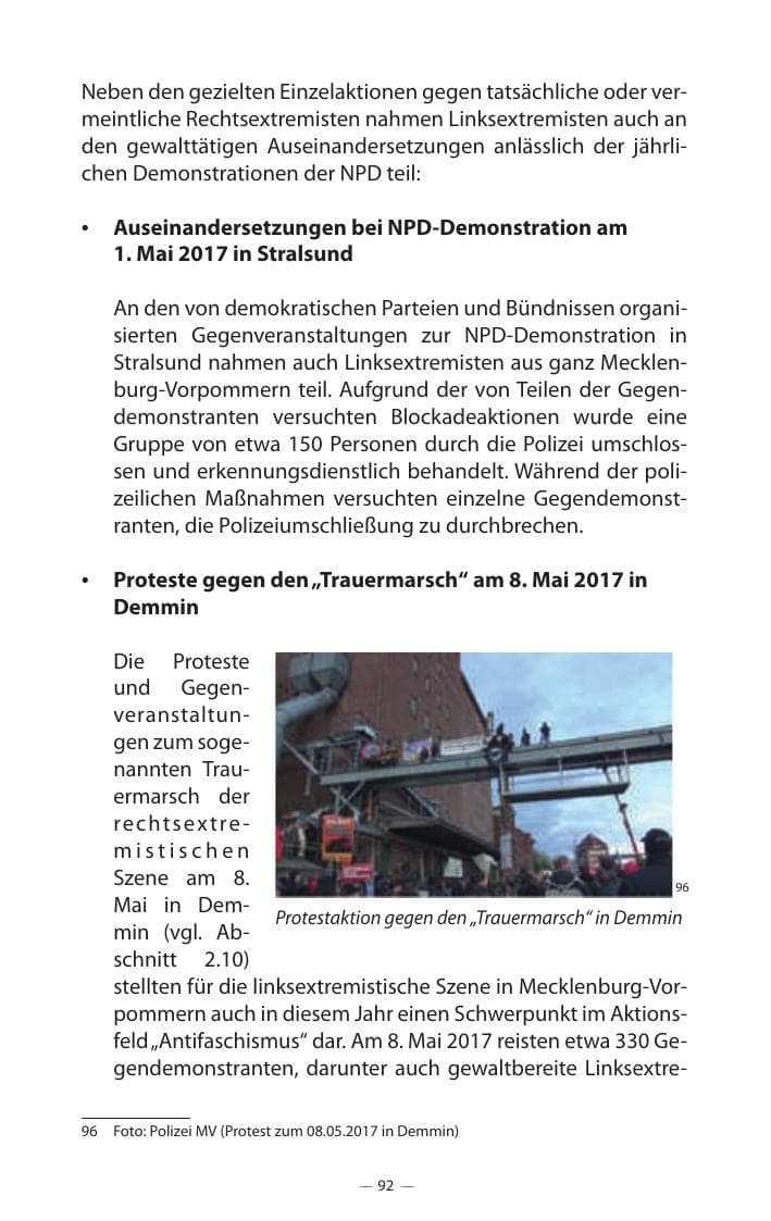 Seite 96 des Verfassungsschutzbericht 2017 Mecklenburg-Vorpommern