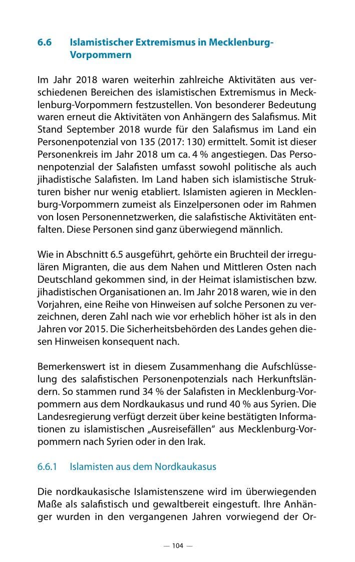 Seite 108 des Verfassungsschutzbericht 2018 Mecklenburg-Vorpommern