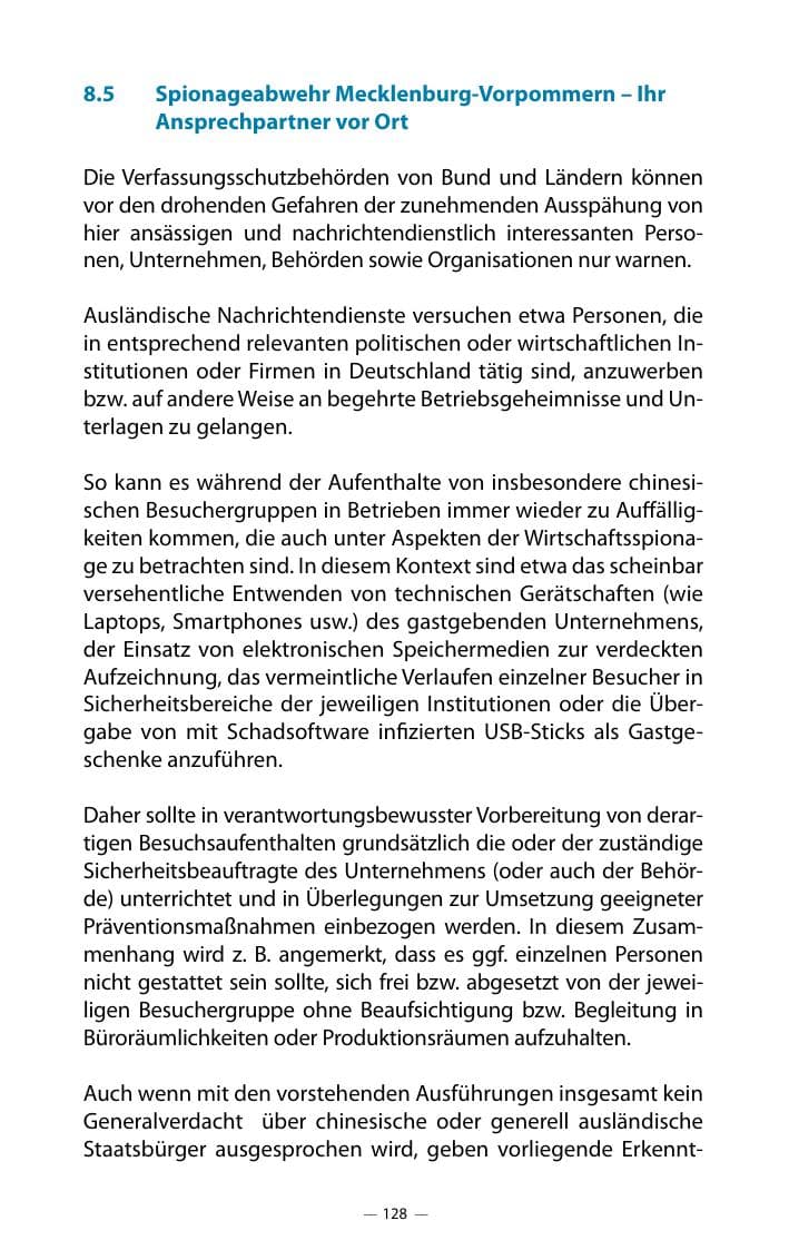 Seite 132 des Verfassungsschutzbericht 2018 Mecklenburg-Vorpommern