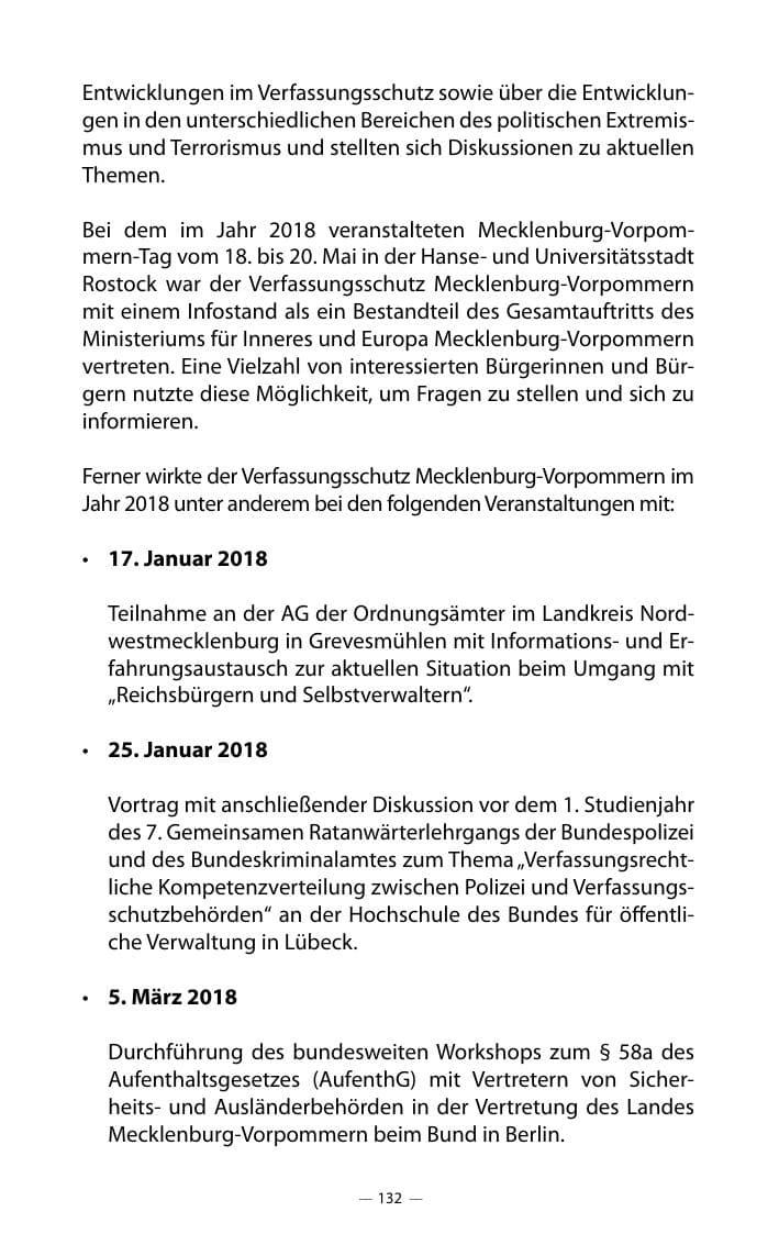 Seite 136 des Verfassungsschutzbericht 2018 Mecklenburg-Vorpommern