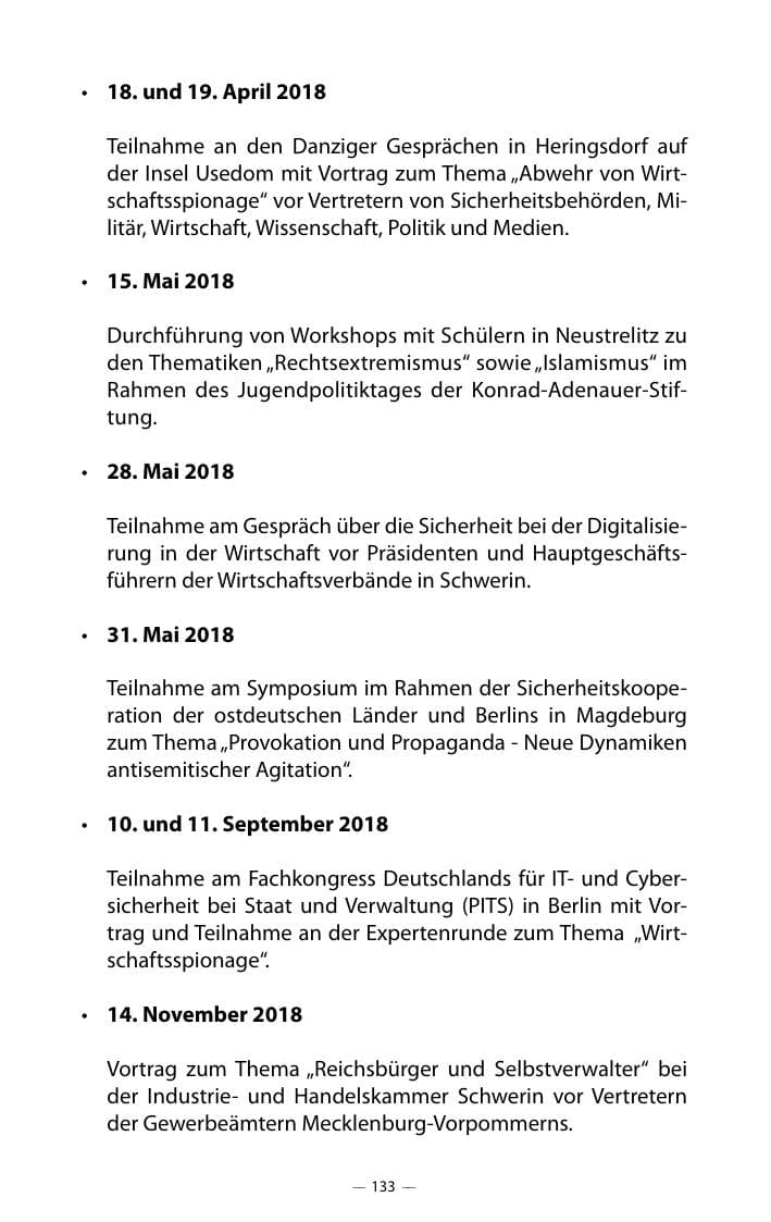 Seite 137 des Verfassungsschutzbericht 2018 Mecklenburg-Vorpommern