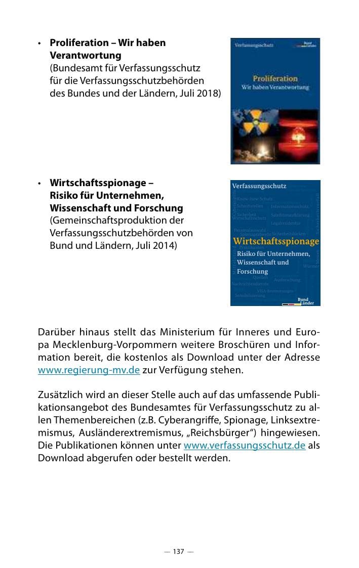 Seite 141 des Verfassungsschutzbericht 2018 Mecklenburg-Vorpommern