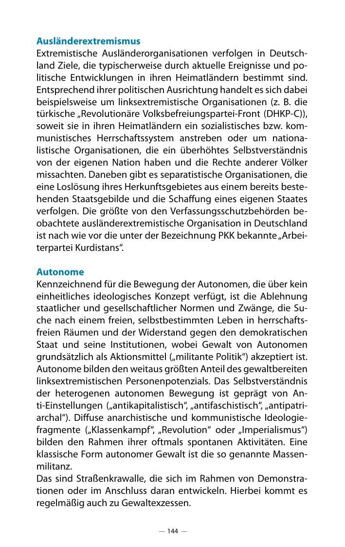 Seite 148 des Verfassungsschutzbericht 2018 Mecklenburg-Vorpommern