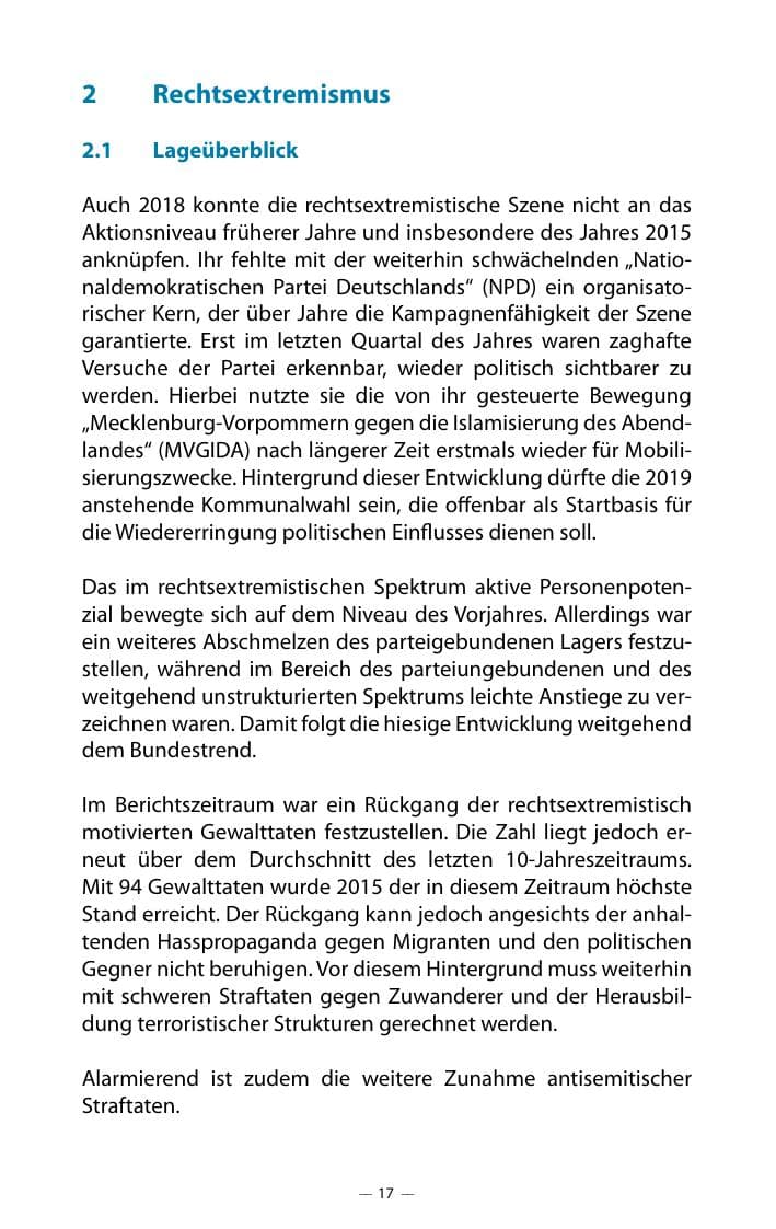 Seite 21 des Verfassungsschutzbericht 2018 Mecklenburg-Vorpommern