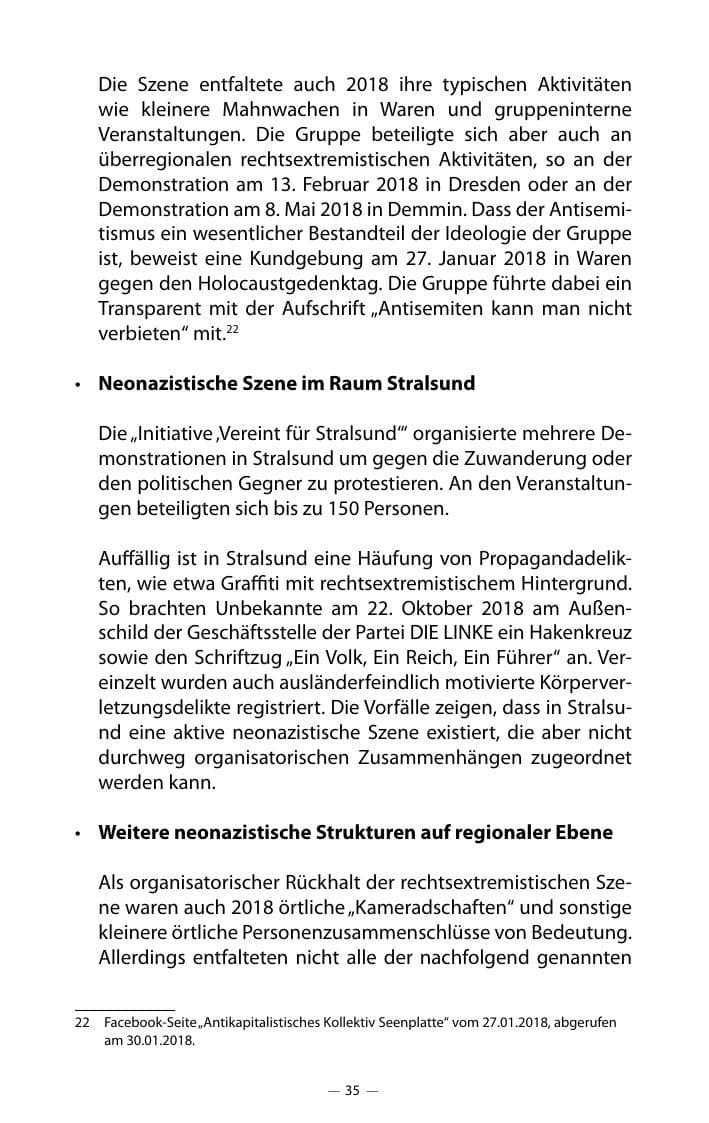 Seite 39 des Verfassungsschutzbericht 2018 Mecklenburg-Vorpommern