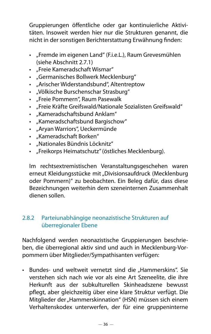 Seite 40 des Verfassungsschutzbericht 2018 Mecklenburg-Vorpommern