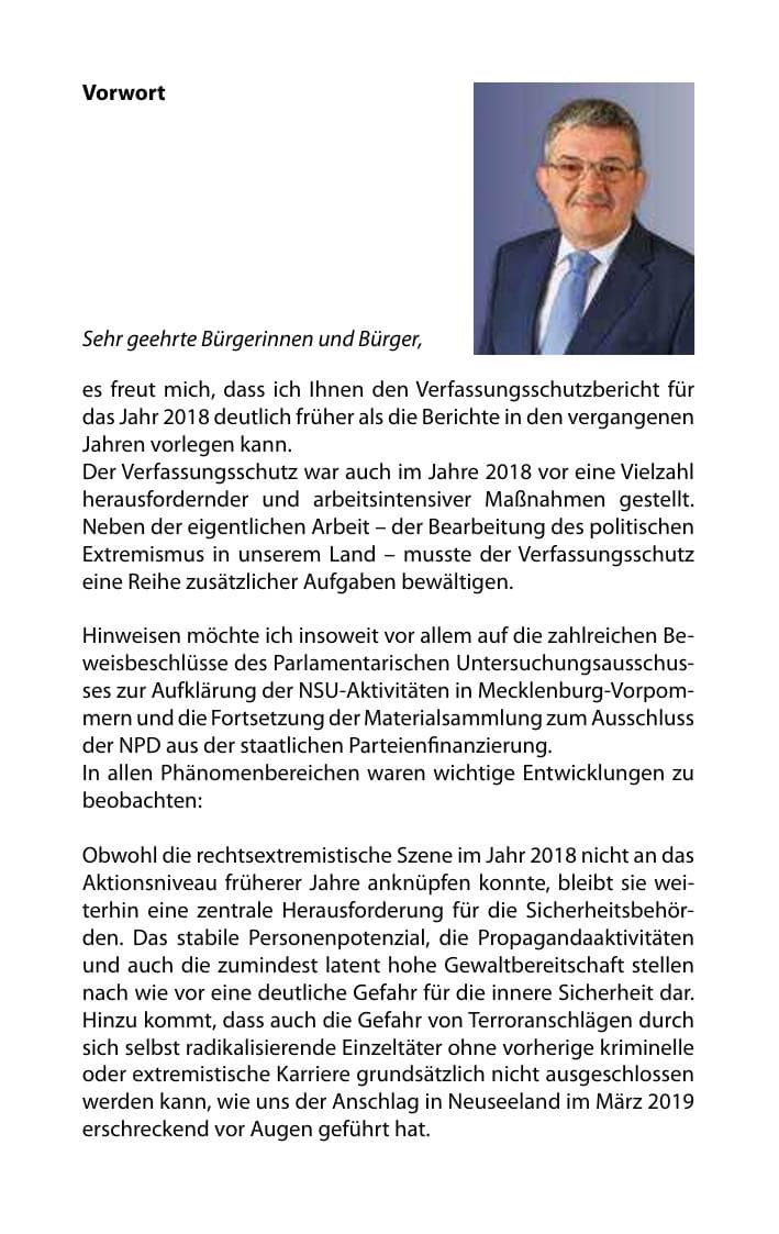 Seite 5 des Verfassungsschutzbericht 2018 Mecklenburg-Vorpommern