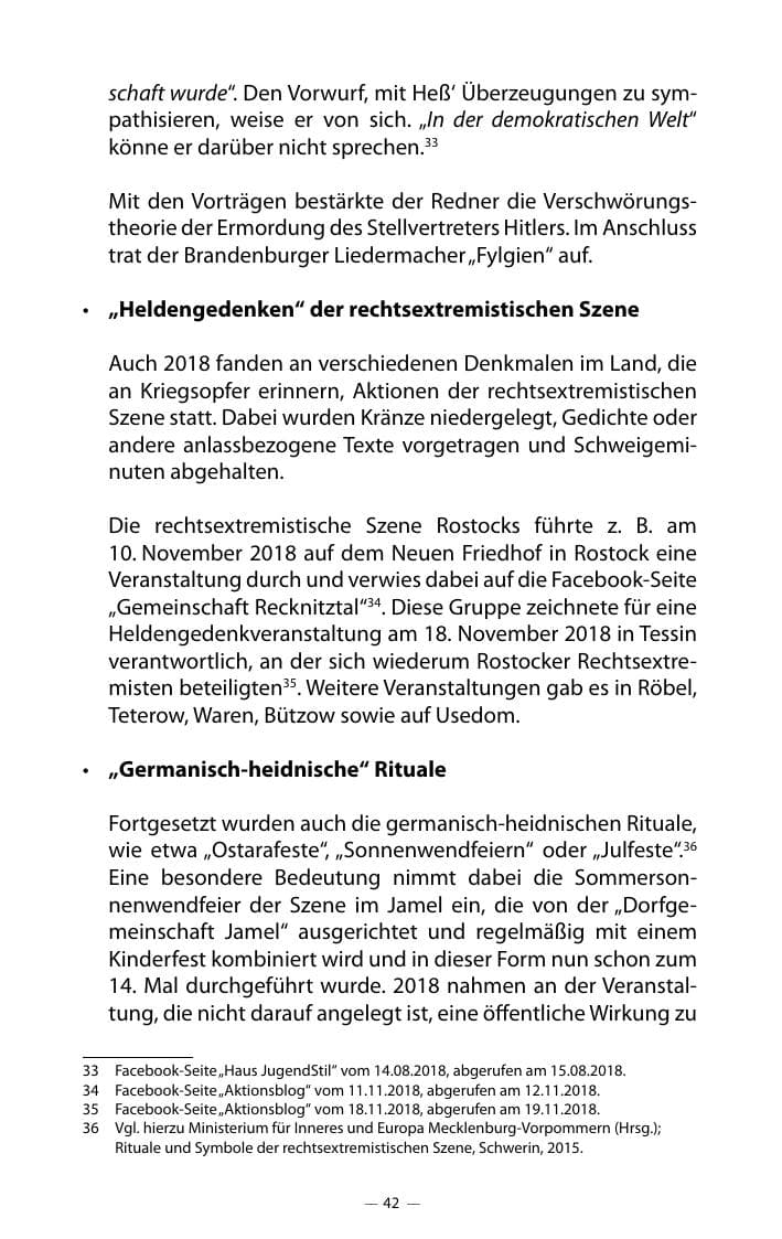 Seite 46 des Verfassungsschutzbericht 2018 Mecklenburg-Vorpommern