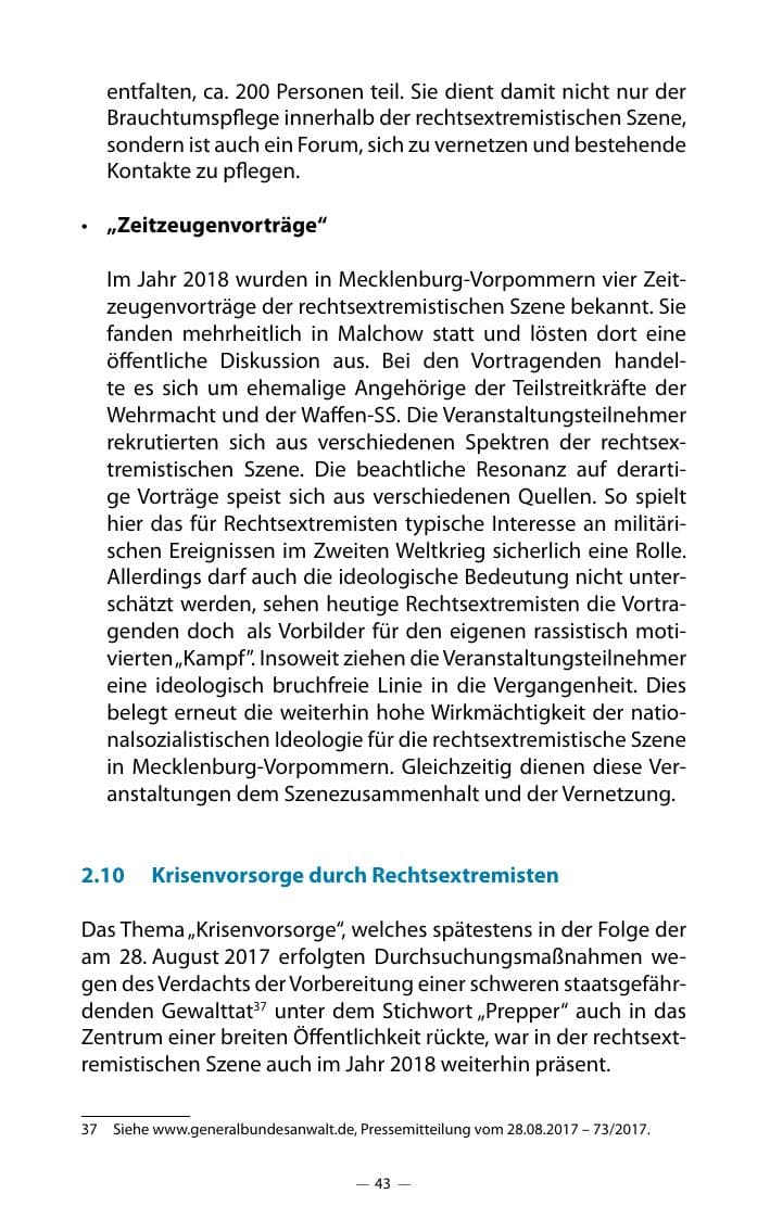 Seite 47 des Verfassungsschutzbericht 2018 Mecklenburg-Vorpommern