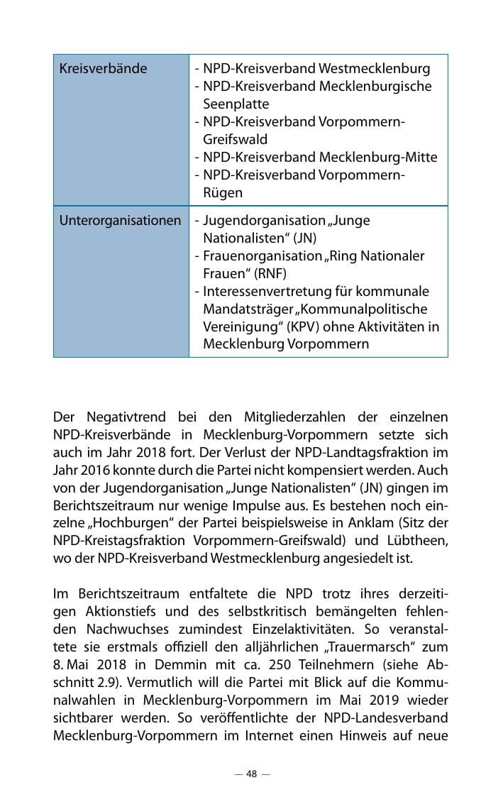 Seite 52 des Verfassungsschutzbericht 2018 Mecklenburg-Vorpommern