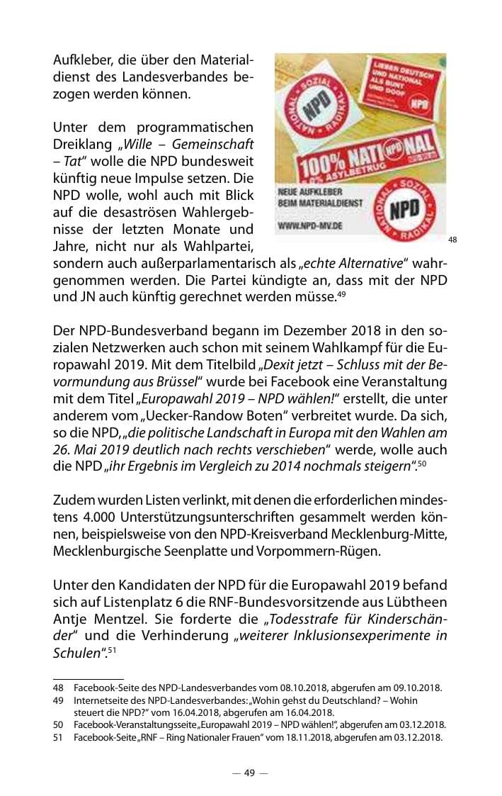 Seite 53 des Verfassungsschutzbericht 2018 Mecklenburg-Vorpommern