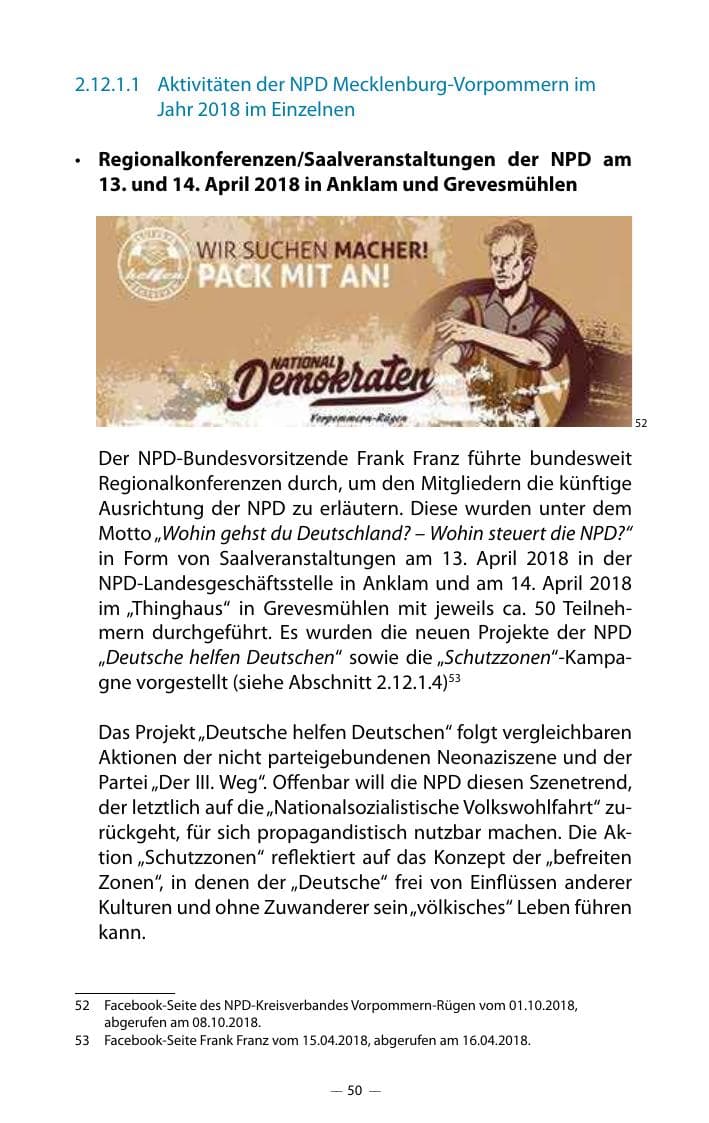 Seite 54 des Verfassungsschutzbericht 2018 Mecklenburg-Vorpommern