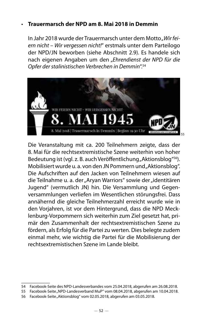 Seite 56 des Verfassungsschutzbericht 2018 Mecklenburg-Vorpommern