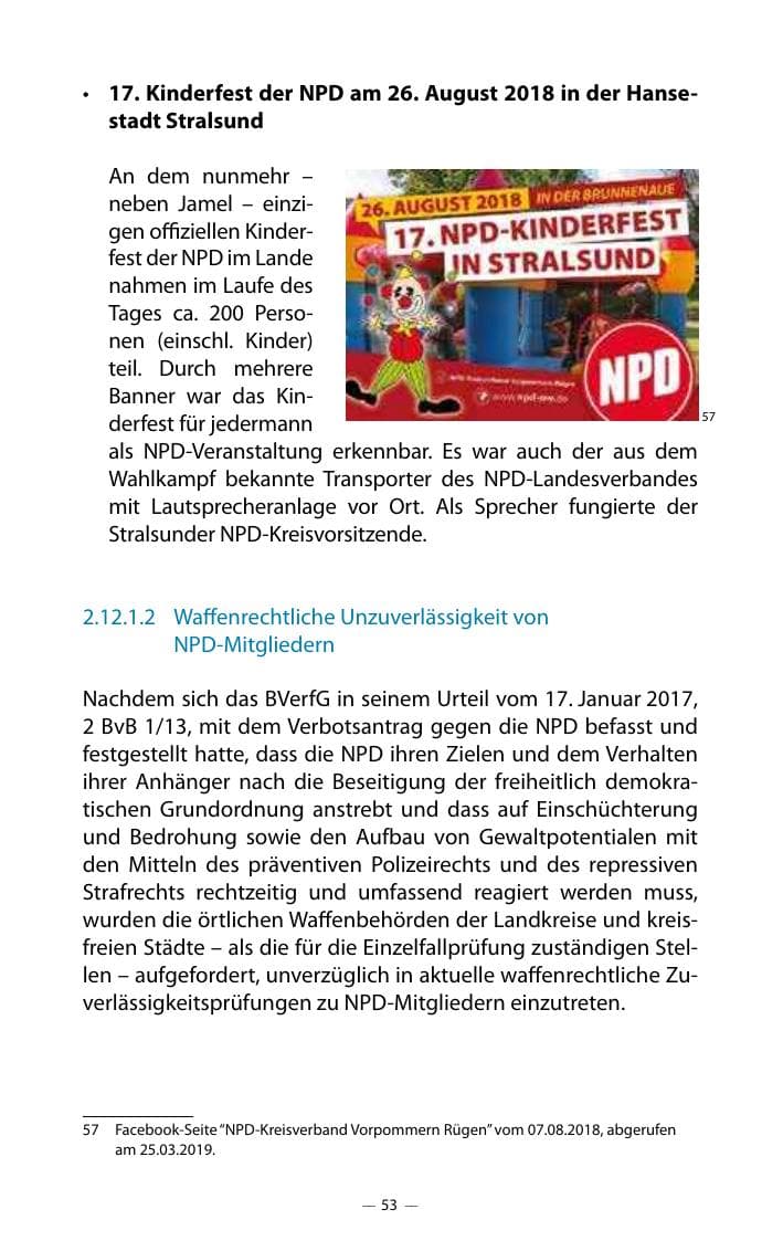 Seite 57 des Verfassungsschutzbericht 2018 Mecklenburg-Vorpommern