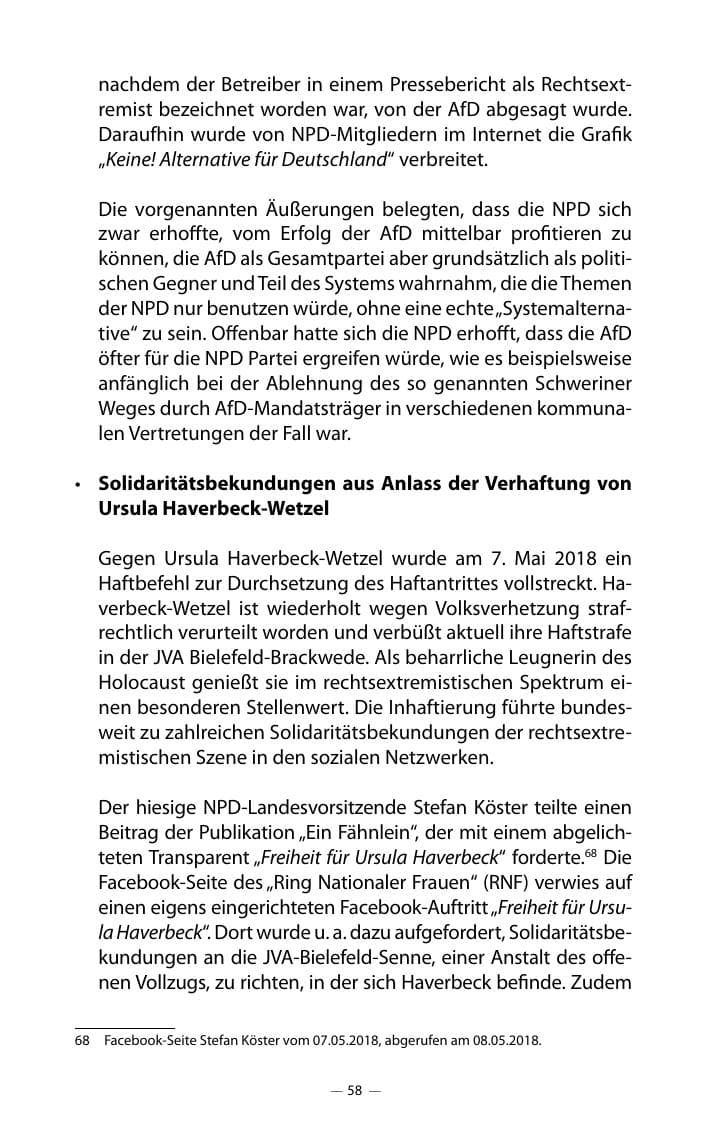 Seite 62 des Verfassungsschutzbericht 2018 Mecklenburg-Vorpommern