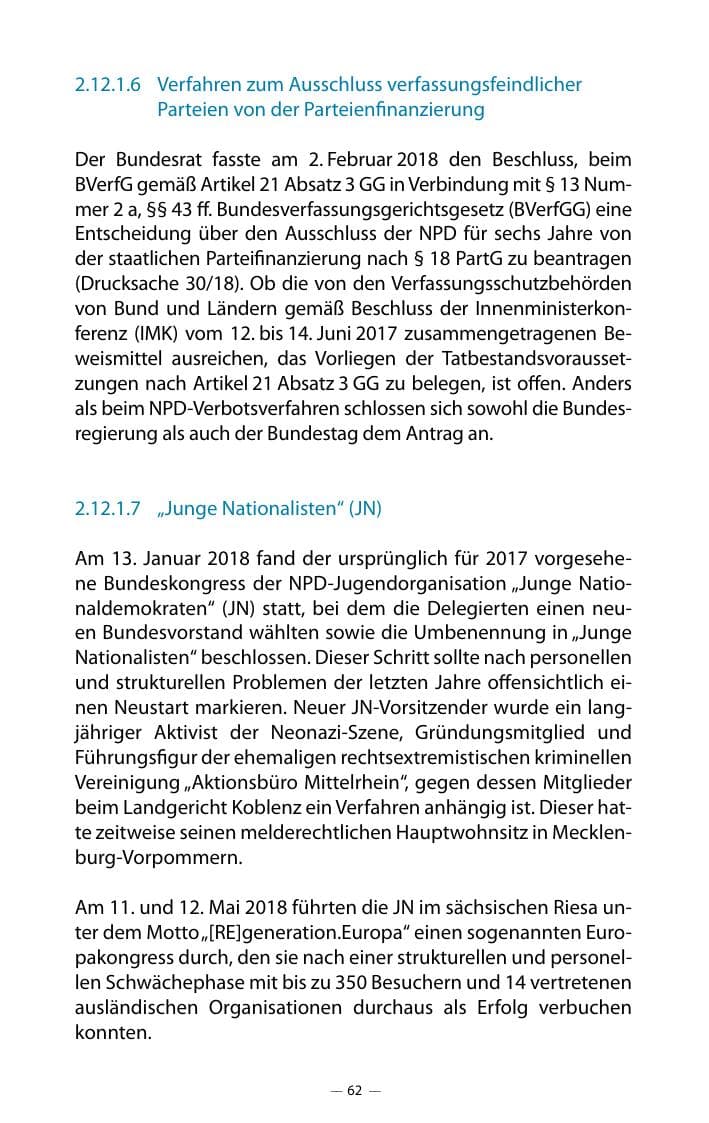 Seite 66 des Verfassungsschutzbericht 2018 Mecklenburg-Vorpommern