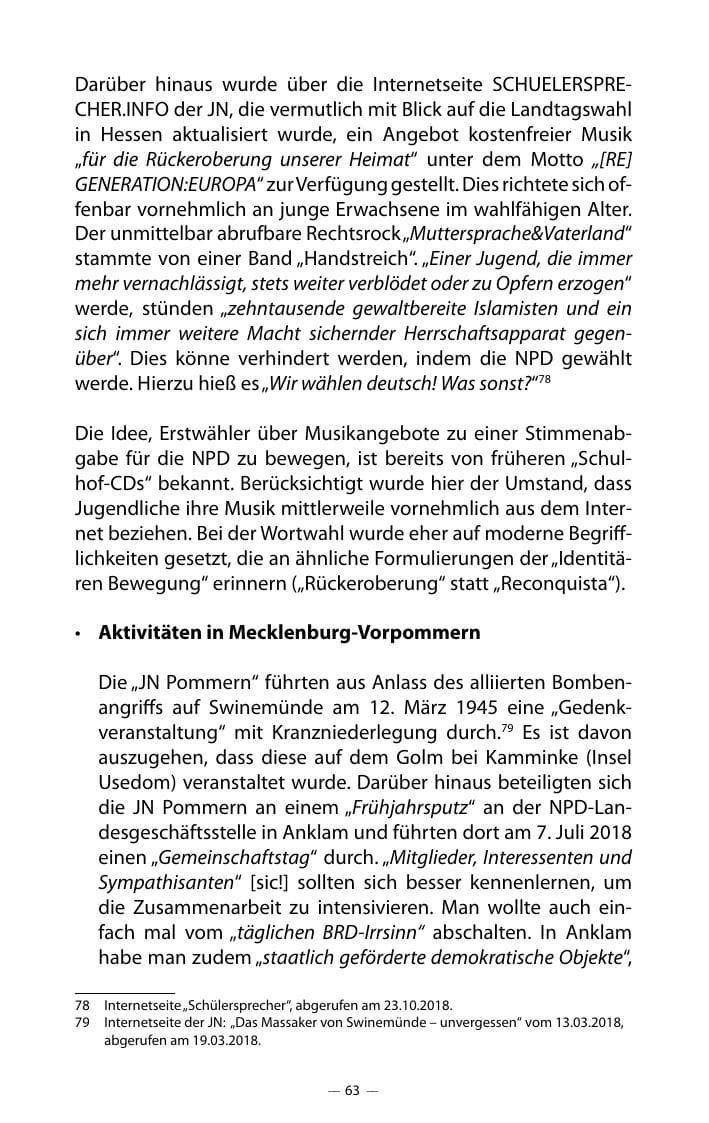 Seite 67 des Verfassungsschutzbericht 2018 Mecklenburg-Vorpommern