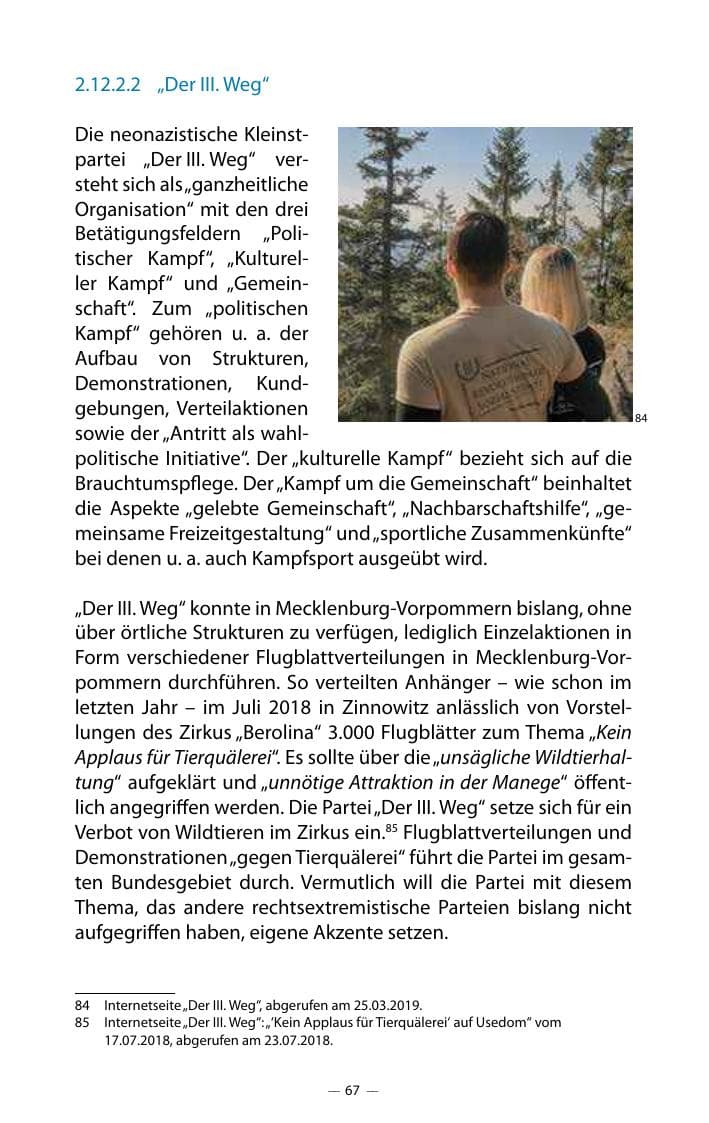 Seite 71 des Verfassungsschutzbericht 2018 Mecklenburg-Vorpommern