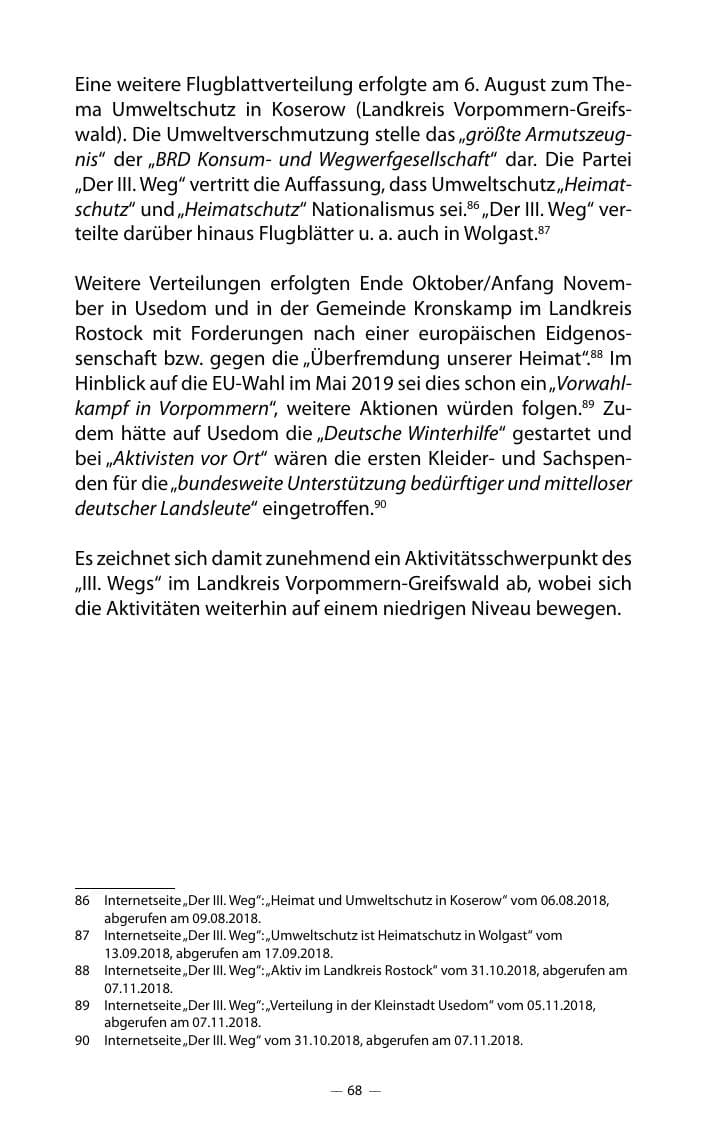 Seite 72 des Verfassungsschutzbericht 2018 Mecklenburg-Vorpommern