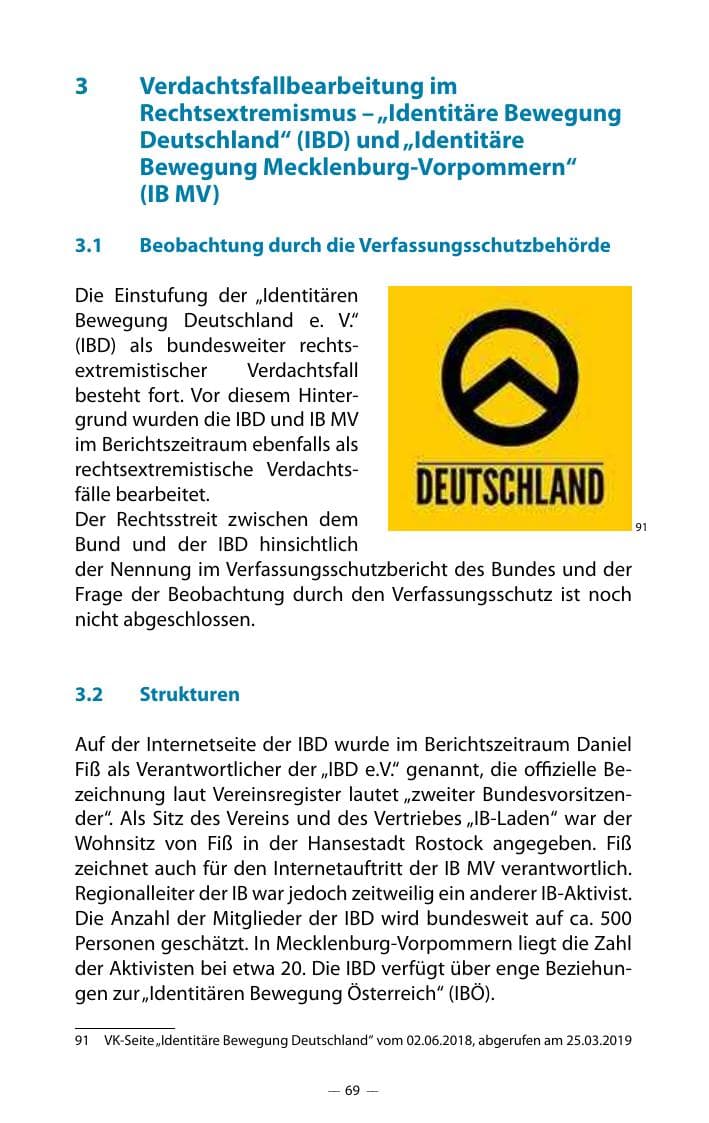 Seite 73 des Verfassungsschutzbericht 2018 Mecklenburg-Vorpommern