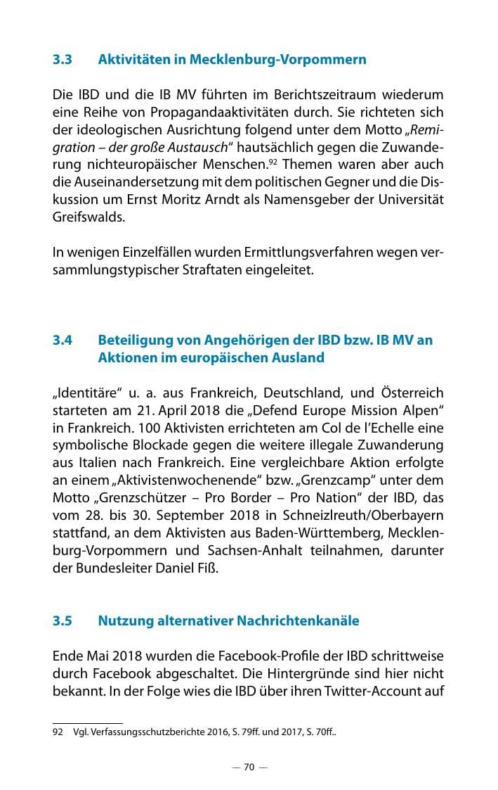 Seite 74 des Verfassungsschutzbericht 2018 Mecklenburg-Vorpommern