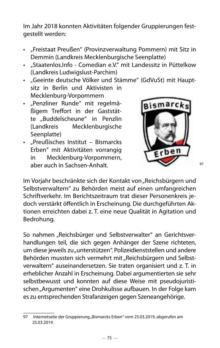Seite 79 des Verfassungsschutzbericht 2018 Mecklenburg-Vorpommern