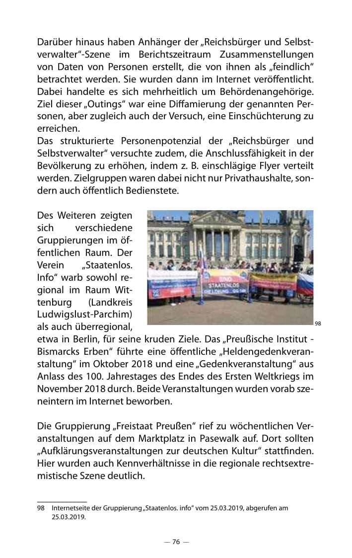 Seite 80 des Verfassungsschutzbericht 2018 Mecklenburg-Vorpommern