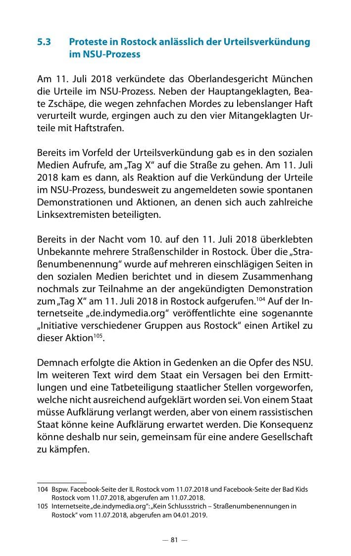Seite 85 des Verfassungsschutzbericht 2018 Mecklenburg-Vorpommern