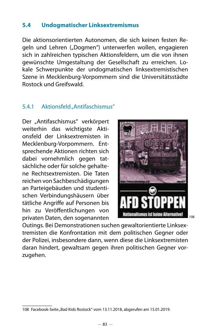 Seite 87 des Verfassungsschutzbericht 2018 Mecklenburg-Vorpommern