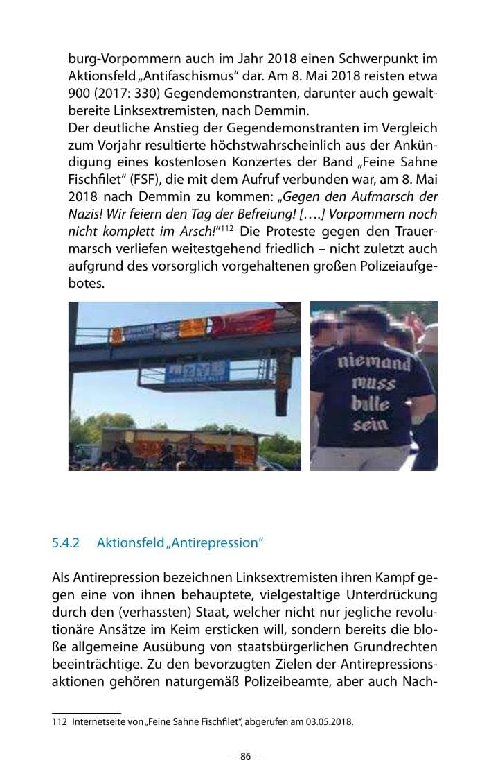 Seite 90 des Verfassungsschutzbericht 2018 Mecklenburg-Vorpommern