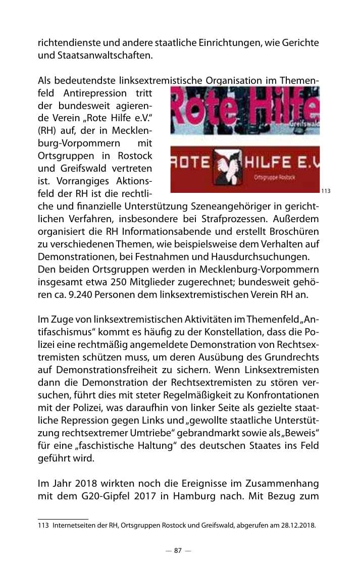 Seite 91 des Verfassungsschutzbericht 2018 Mecklenburg-Vorpommern