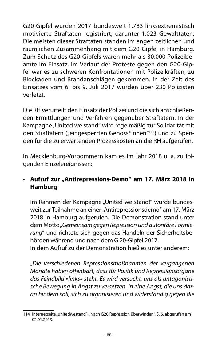 Seite 92 des Verfassungsschutzbericht 2018 Mecklenburg-Vorpommern