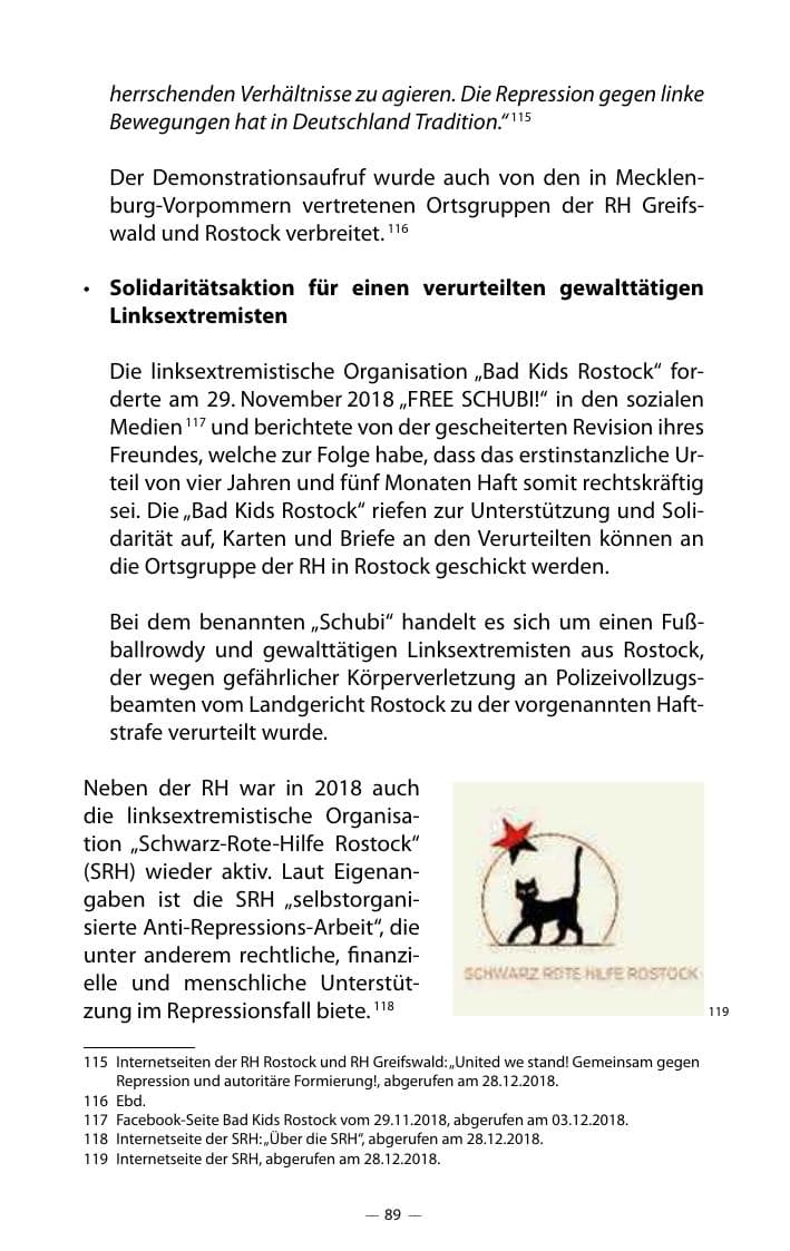 Seite 93 des Verfassungsschutzbericht 2018 Mecklenburg-Vorpommern